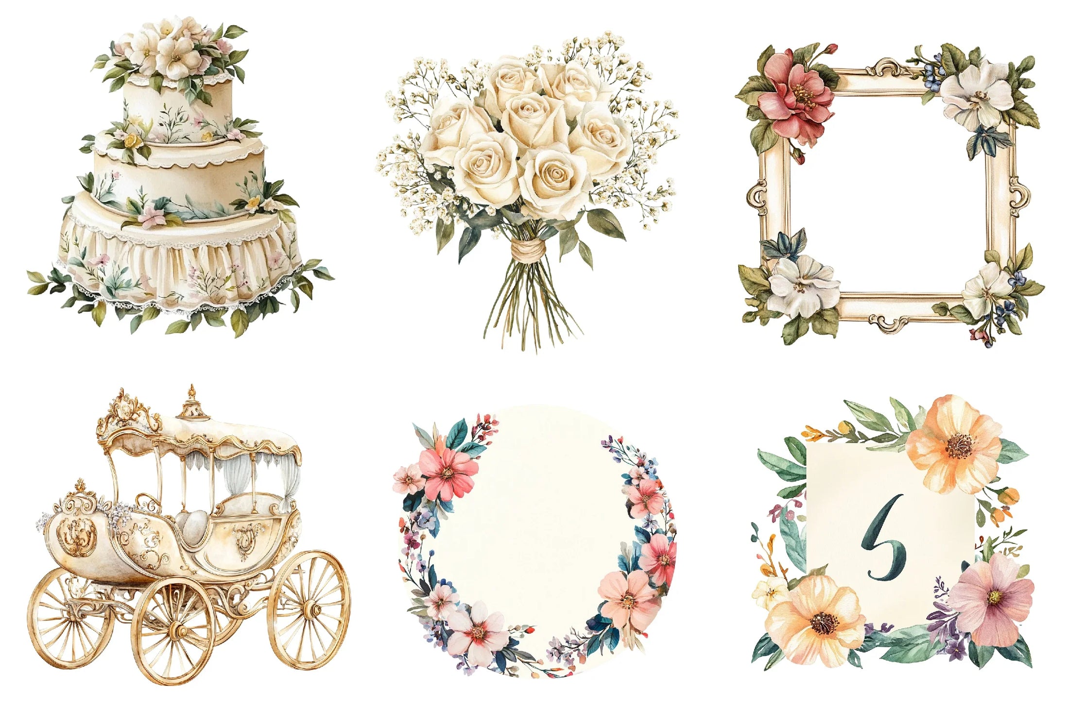 Antique Ivory Wedding Clipart Bundle