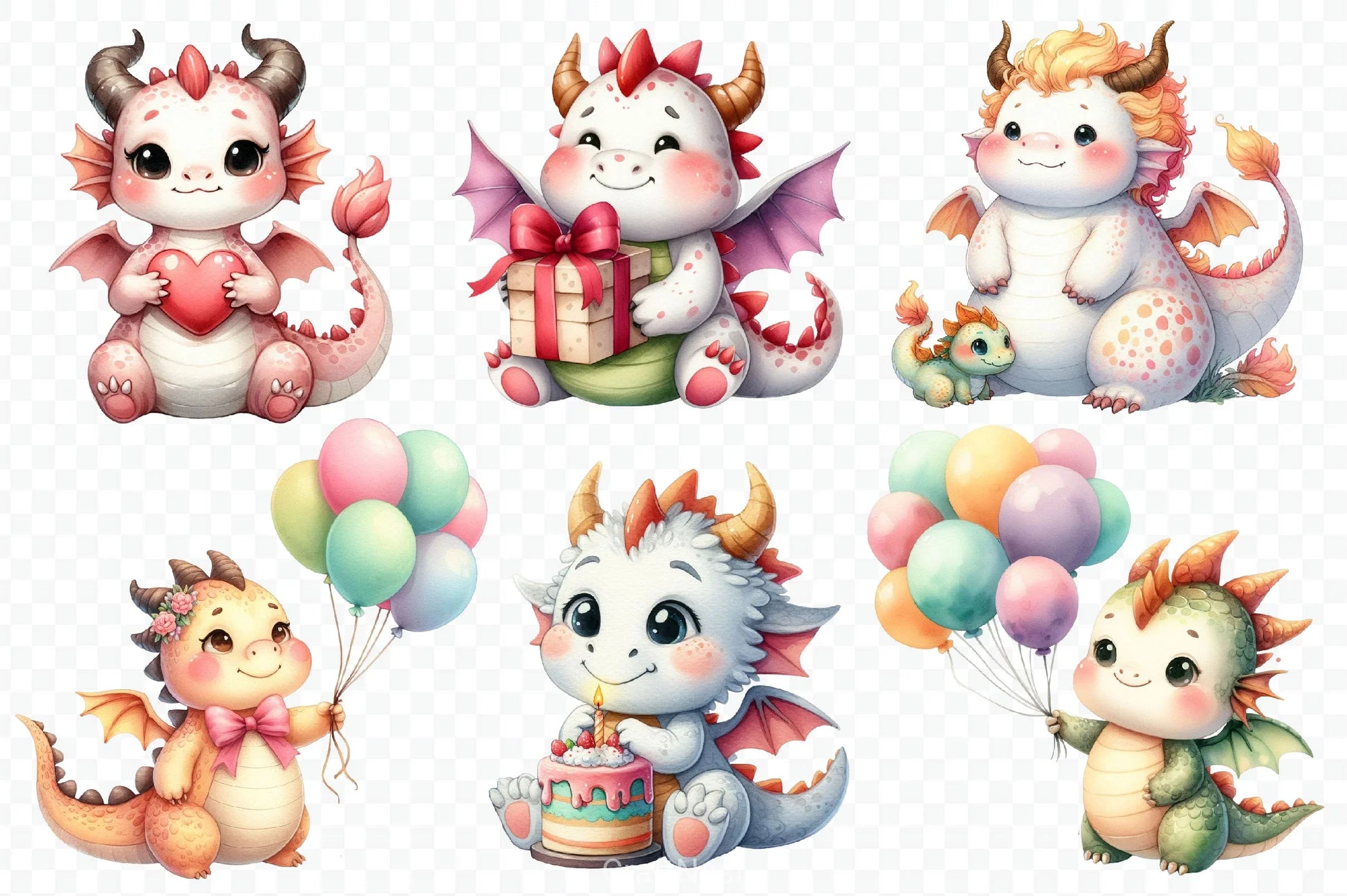 Cute Baby Dragon Valentine Clipart Bundle