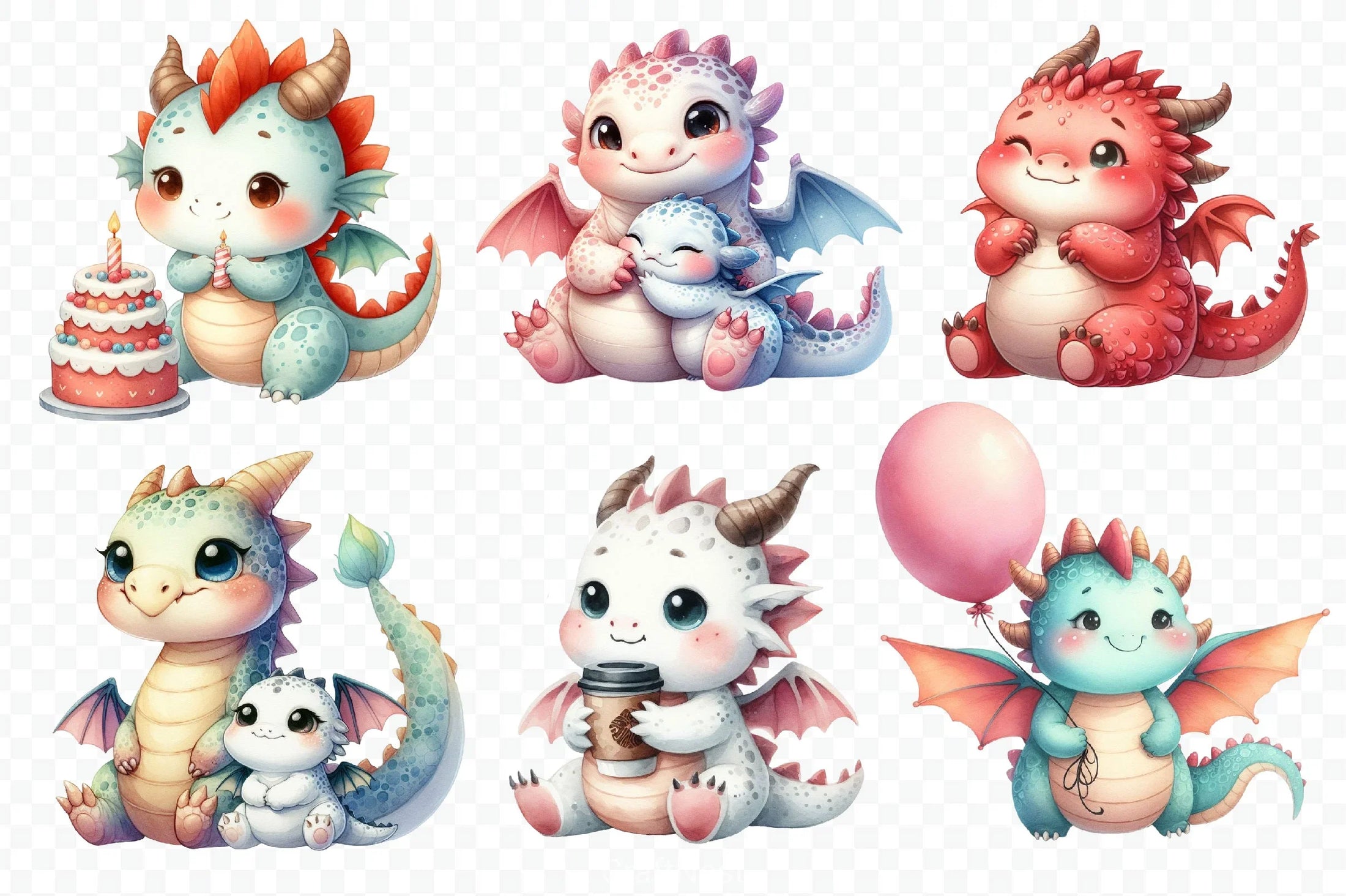 Cute Baby Dragon Valentine Clipart Bundle
